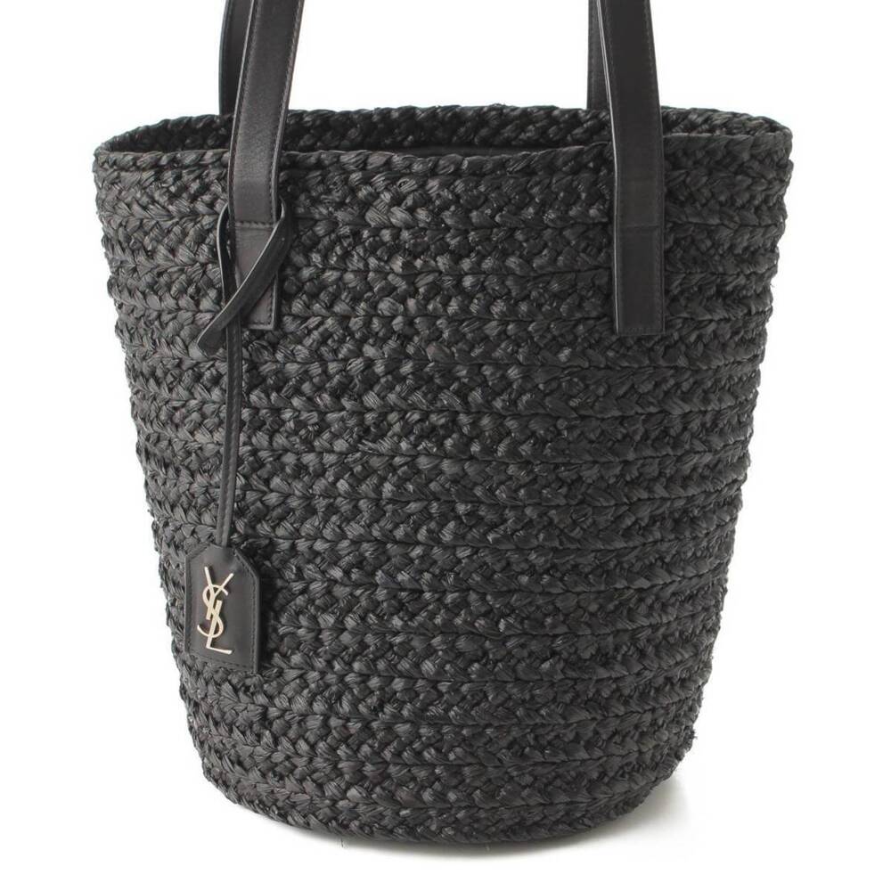 Saint Laurent Panier Raffia Tote Bag Black